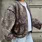 Contrast Trim Leopard Printed Winter Coat