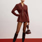 Cinched Pleated Blazer With Shoulder Pads