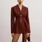 Cinched Pleated Blazer With Shoulder Pads