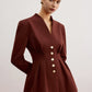 Cinched Pleated Blazer With Shoulder Pads