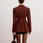 Cinched Pleated Blazer With Shoulder Pads