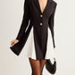 Metal-Button Pleated Blazer Dress