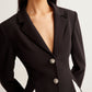 Metal-Button Pleated Blazer Dress