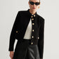 Stand Collar Button Tweed Short Jacket