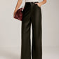 Studded-Decor PU Leather Straight Pants