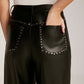 Studded-Decor PU Leather Straight Pants