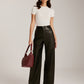 Studded-Decor PU Leather Straight Pants