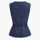 Sequins Button Belted Tweed Vest