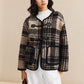 Contrast Trim Checked Tweed Coat