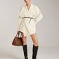 Asymmetrical Plain Belted Knit Outerwear