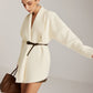 Asymmetrical Plain Belted Knit Outerwear