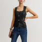 Faux Leather Button Vest