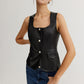 Faux Leather Button Vest