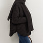 Plain Quilted Button Winter Coat With Scarf