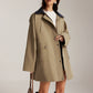 Contrast-Collar Zipper Loose Trench Coat