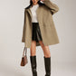 Contrast-Collar Zipper Loose Trench Coat