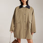 Contrast-Collar Zipper Loose Trench Coat