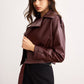 Faux Leather Belted Short Jacket
