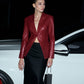 Elegant Faux Leather Button Blazer