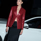 Elegant Faux Leather Button Blazer