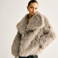Lapel Pockets Faux Fur Coat