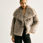 Lapel Pockets Faux Fur Coat