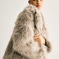 Lapel Pockets Faux Fur Coat