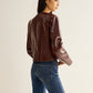 Crew Neck PU Leather Short Blazer