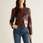 Crew Neck PU Leather Short Blazer