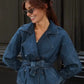 Minimalist Plain Belted Denim Jacket