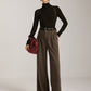 Wool-Blend Chevron Wide-Leg Pants Without Belt