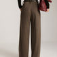 Wool-Blend Chevron Wide-Leg Pants Without Belt