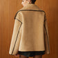 Contrast Piping Shift Minky Coat