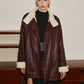 Fleecing PU Leather Belted Jacket