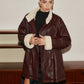 Fleecing PU Leather Belted Jacket