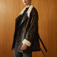 Fleecing PU Leather Belted Jacket