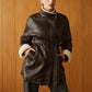 Fleecing PU Leather Belted Jacket