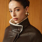 Fleecing PU Leather Belted Jacket