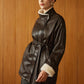 Fleecing PU Leather Belted Jacket