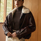 Fleece Lined Faux Leather Zipper Coat