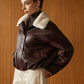 Fleece Lined Faux Leather Zipper Coat