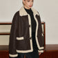 Fleece Lined Faux Leather Lapel Coat