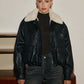 Fleece Lined Faux Leather Zipper Coat