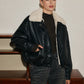 Fleece Lined Faux Leather Zipper Coat