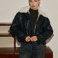Fleece Lined Faux Leather Zipper Coat
