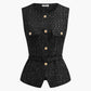 Sequins Button Belted Tweed Vest