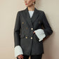 Wool-Blend Chevron Tweed Fit Blazer