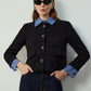 Plaid-Collar Short Jacket