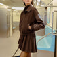 Faux Leather Panel Tweed Short Jacket