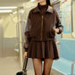 Faux Leather Panel Tweed Short Jacket
